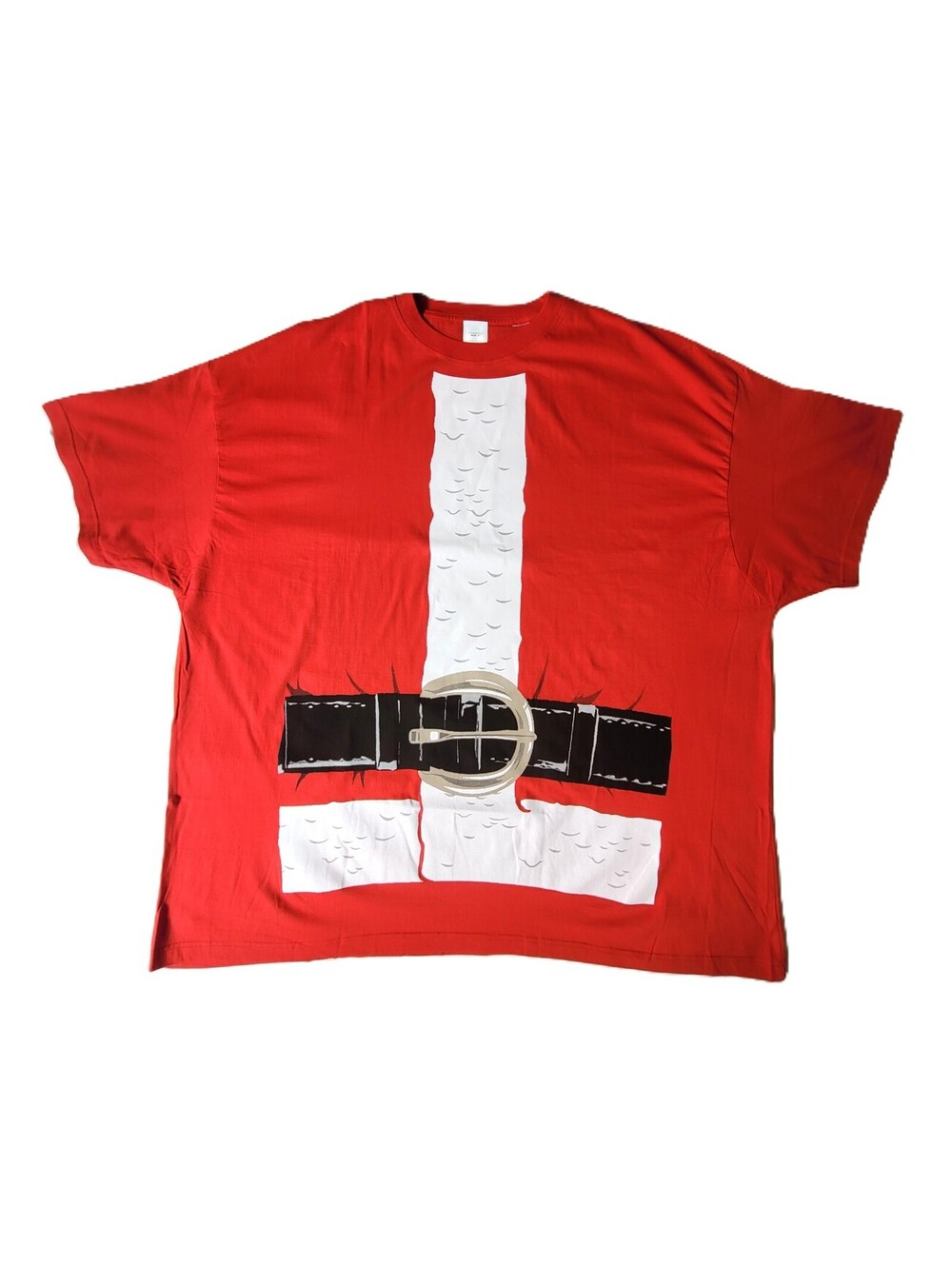 Men’s 5XL Red Santa Claus Suit Belt Graphic Christmas T-Shirt 100% Cotton